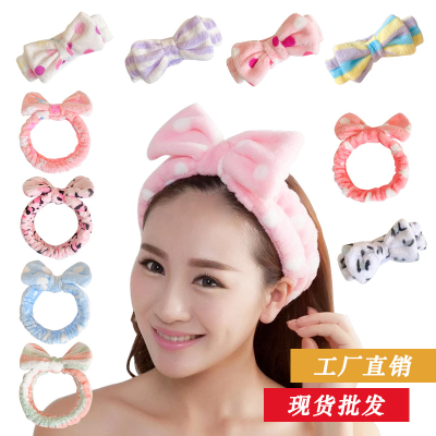 European and American Polka Dot Leopard Coral Velvet Bow Hair Band Women's Face Wash Beauty Matching Hair Band Cross-Border Hair Accessories Wholesale