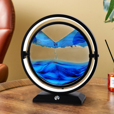 Modern Living Room Decoration Quicksand Table Lamp Creative Decompression Quicksand Painting Decoration Light Luxury 3D Glass Sand Clock Small Night Lamp