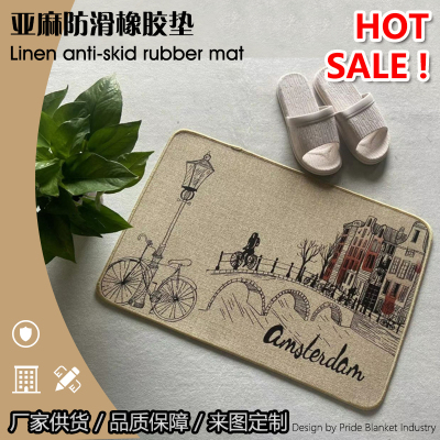 Linen Rugs Door Mat Kitchen Mat Plant Cartoon Modern Minimalist Bedroom Rubber Non-Slip Door Mat Foot Carpet