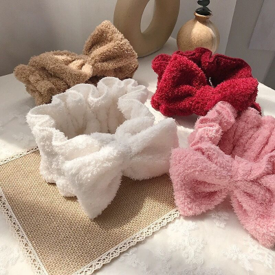 Korean Style Steam Velvet Bow Hairband with Wide Edge Women's Sweet Face Wash Makeup Hair Band Headscarf Hairband Decoration Wholesale