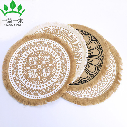 handmade woven mat jute placemat heat proof mat cotton linen western placemat decorative pad shooting props vase mat