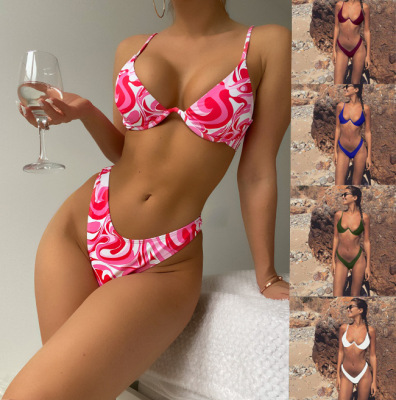 New Foreign Trade Gathering Steel Bracket Split 9-Color Bikini Swimsuit