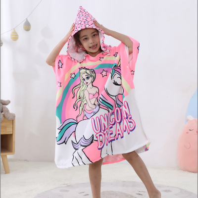 Popular Children Children's Bath Towel Cape Microfiber Reactive Printing Beach, Home, Swimming Available