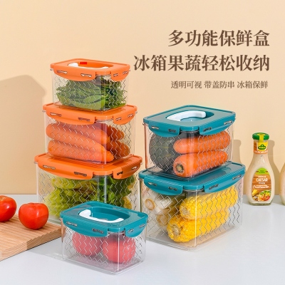 H87-906 Refrigerator Storage Box Food Grade Transparent Household Plastic Sealed Crisper with Handle New Product