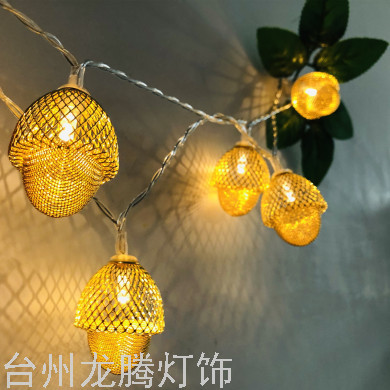 Christmas LED Colored Lamp Thanksgiving Filbert ACORN Pine Cone Shape Wrought Iron Lighting Chain Party Room Courtyard Decoration