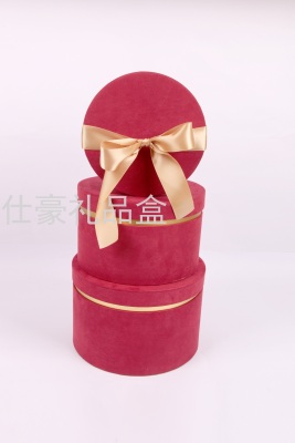 Round Flannel Three-Piece Gift Box Ribbon Gift Box Flower Box Gift Box Jewelry Box