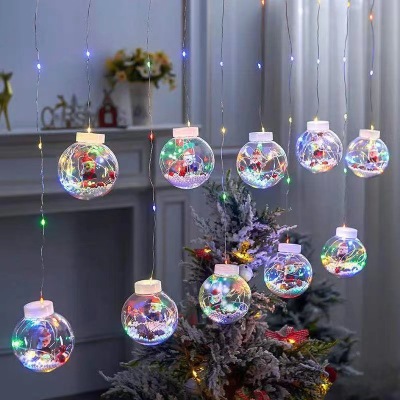 LED Curtain Light Santa Claus Snowman Wish Orbs Lighting Chain Window Festival Decoration Copper Wire Lamp round Ball Color Lighting Chain