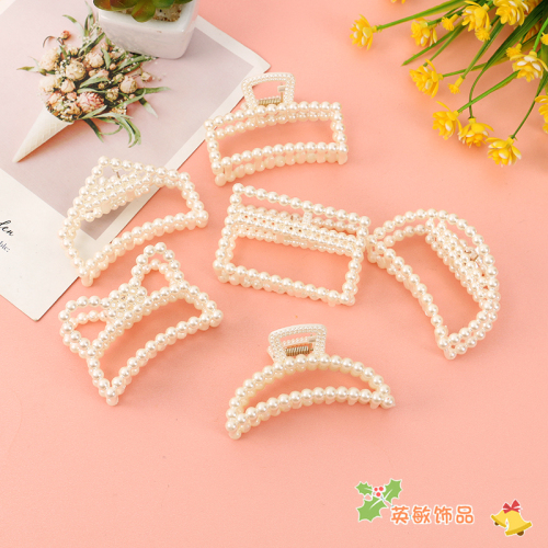 Japanese and Korean Ins Geometric Pearl Barrettes Hair Updo Holder Gap Former Red Temperament Shark Clip Back Head Bangs Hairpin Barrettes
