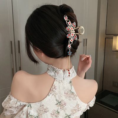 Back Head Grip New Retro Barrettes Female Summer Tassel Butterfly Headdress Ancient Style Han Chinese Clothing Accessories