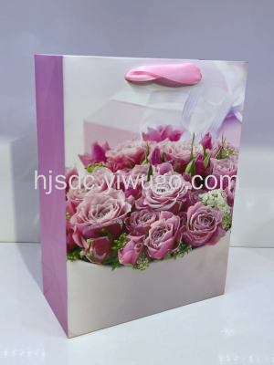 White Card Pink Rose Shopping Bag Single-Sided Dusting Powder Gift Bag Holiday Supplies Handbag