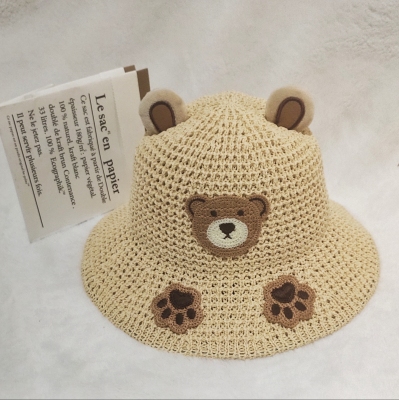 Children's Hat Wholesale Travel Sun-Proof Bear Knitted Fisherman Basin Hat Boys and Girls Summer Outdoor Beach