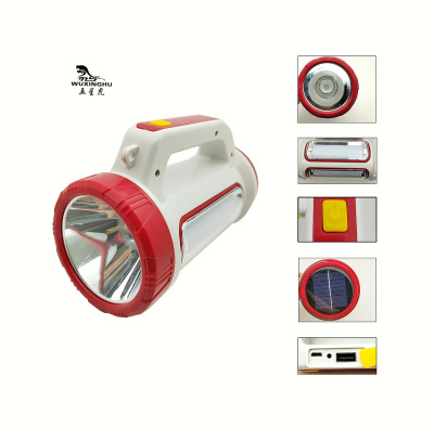 Cross-Border Hot Power Torch Rechargeable LED Output Outdoor Solar Portable Lamp Emergency Camping Searchlight
