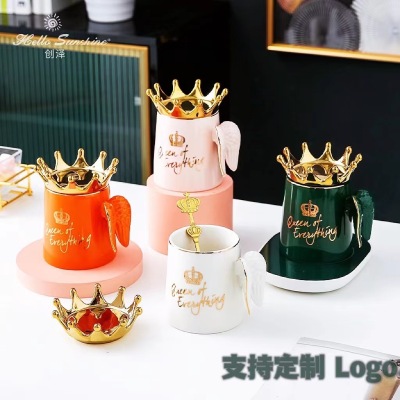 Creative Warm Cup Angel Crown Ceramic Cup Mug with Lid Coffee Cup Constant Temperature Water Cup Gift