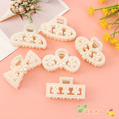 Korean Style Ins Geometric Love Heart-Shaped Hairpin Pearl Grip Side Clip Medium Shark Clip Sweet Bun Hair Clip