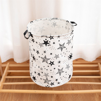 Nordic Style Large Storage Dirty Clothes Blue Five-Pointed Star Christmas Waterproof Coating round Barrel Storage Box