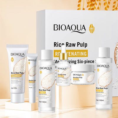 For Export Bioaoua Rice Puree Skin Rejuvenation Moisturizing Six-Piece Set Moisture Replenishment Skin Care Product Set Wholesale