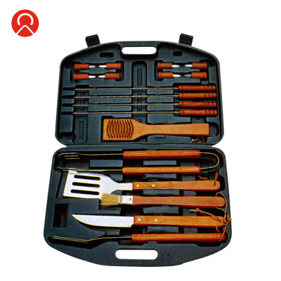 Supply Small 18-Piece Miscellaneous Wood Plastic Box Baking Set Outdoor Barbecue Tools Set