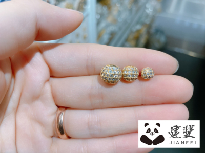 Not Easy to Fade Copper-Plated Gold Micro Inlaid Zircon Ball Scattered Beads 8mmdiy Ornament Accessories Bracelet Spacer Beads Ball Copper Bead
