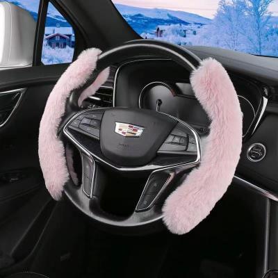 Car Steering Wheel Cover Dehaired Angora Rabbit Fur Card Cover Handle Cover Unisex Winter Cute Fashion Warm Steering Wheel Cover