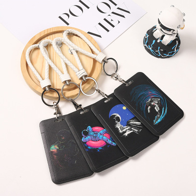 Spaceman Slide Cover Waterproof Student Card Cover Astronaut Black Cartoon Hard Card Holder ID Card Bus Pass Name Tag Case