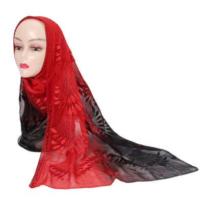 Huali Silk Embroidery Rhinestone Silk Scarf Head Middle Eastern clothing Muslim style headscarf