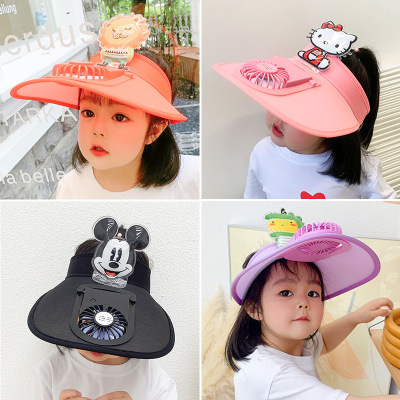 Children's Hat Topless Hat Summer Sun-Proof with Cap with Fan Men's and Women's Baby Thin Big Brim Cartoon Sun Hat