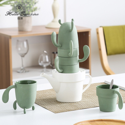 Nordic Cactus Water Utensils Set Ceramic Travel Tea Set Coffee Set One Pot Four Cups Ceramic Afternoon Tea Set