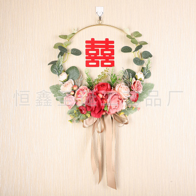Xi Character Wedding Set Paper Fan Flower Wedding Room Venue Layout Props Wreath Decorations Door Hanging Spot Goods This