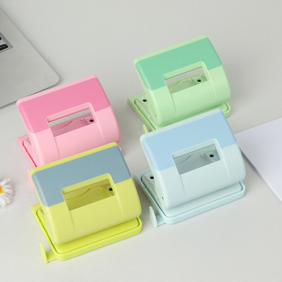 Cross-Border Direct Supply Macaron Color Manual Labor-Saving Double Hole Loose Spiral Notebook Puncher with Measure Gauge round Hole Color Drilling Machine