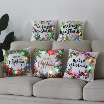 New Christmas Pillowcase Led Colorful Luminous Hot Home Sofa Cushion Cover Snowflake Elk Christmas Pillow