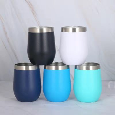 12Oz DoubleLayer Vacuum inside and outside 304 Stainless Steel UShaped Red Wine Glass Egg Cup Big Belly Drinking Cup