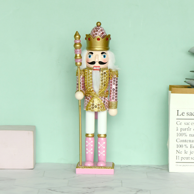 New 30cm Wooden Decorative Crafts Christmas Holiday Decoration Nutcracker Pink Scale Cloth King Ornaments