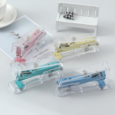 Factory Customized Candy Color Transparent Stapler Large and Small Ins Style Student Stapler Office Labor-Saving Binding Machine