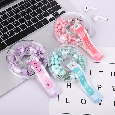 Macaron Color Series Long Tail Clip Pushpin Multi-Functional Combination Set Colorful Clip Long Tail Clip Office Stationery