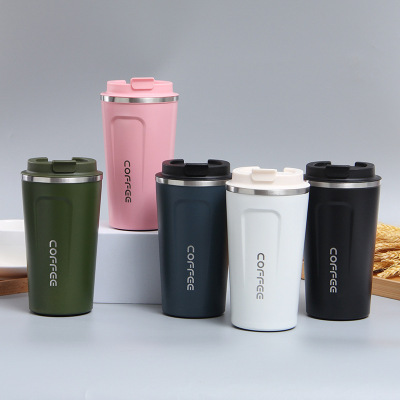 Stainless Steel DoubleLayer Coffee Cup Creative Mark Office Water Cup Car Portable Vacuum Cup Foreign Trade Whole