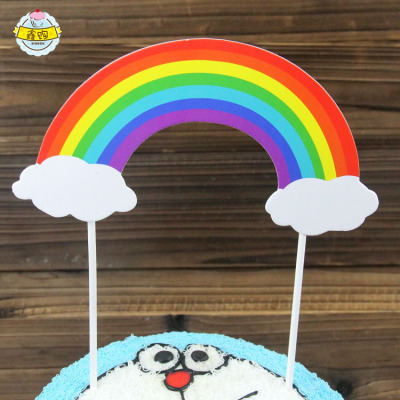 Baking Supplies White Colorful Rainbow Colorful Small Decorative Flag Fruit Dessert Bar Decoration Cake Inserting Card