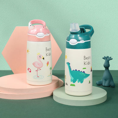 New Little Handsome Children's Stainless Steel Vacuum Cup Straw Water Cup Student Handheld Cartoon LeakProof Water Cup