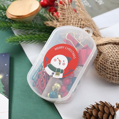 Cultural Creative Golden Pushpin Green Long Tail Clip Red Clip Small Three Grid Wall-Mounted Box Christmas Ice Man Gift Combination