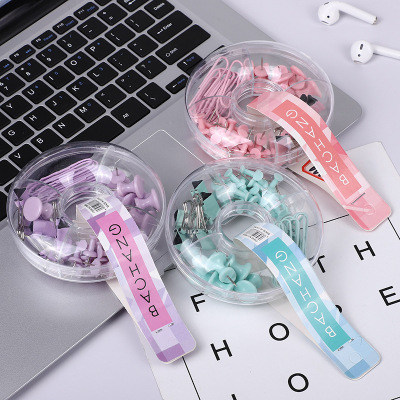 Macaron Color Series Clip Key Card Creative Combination Color Magnetic Snap Rubber Band Long Tail Clip Multifunctional Suit