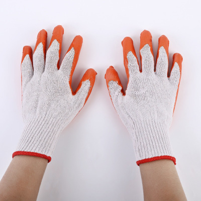 10-Pin White Cotton Yarn Dipping Gloves Latex Glossy Soaking Glue Labor Protection Industrial Construction Site Labor Gloves Foam