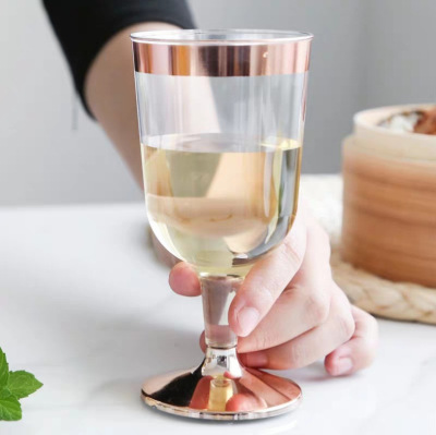 Disposable Goblet High-Grade Plastic Wine Glass Golden Edge Silver Champagne Glass Rose Gold Wine Glass Plastic