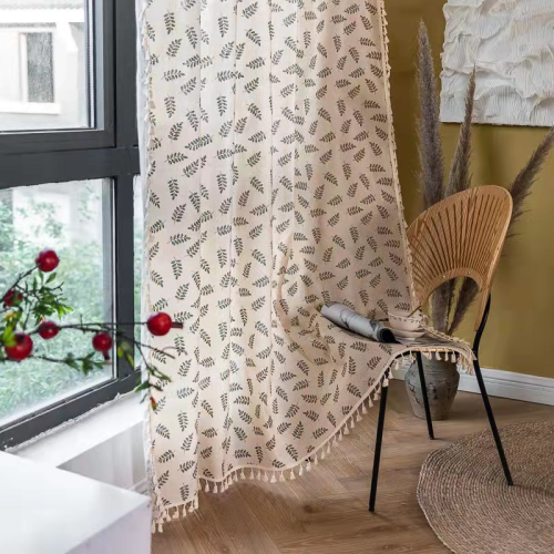cross-border japanese style cotton and linen punch-free kitchen blackout half curtain american living room balcony perforated floating curtain