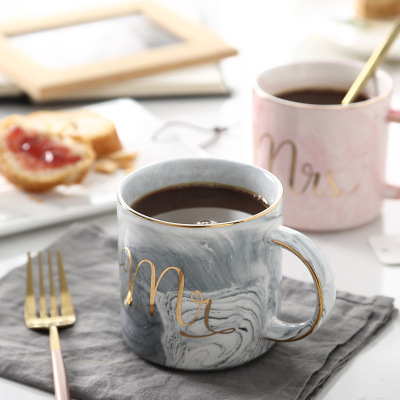 Creative Marble Pattern Ceramic Cup Nordic Golden Trim Mug Office Water Cup Word Mr Men and Women Couple Coffee Mug