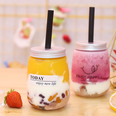 Internet Celebrity Milk Tea Cup Disposable with Lid Plastic Bottle UShaped Dirty Cup Takeaway Drink Cold Drink Juice Cup