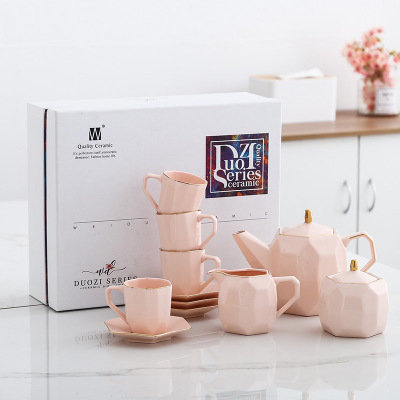 Nordic High-End Geometric Coffee Set Set Ceramic Gold Painting Drinking Ware Afternoon Tea Set Custom Logo