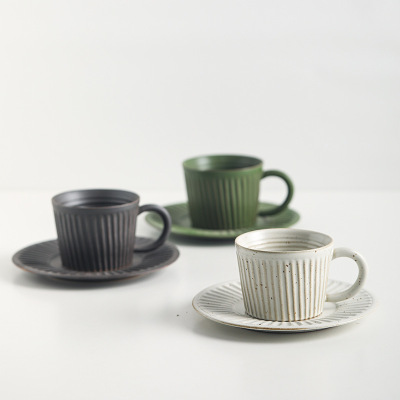 Xuan Japanese Coffee Cup Retro Stoneware Coffee Cup with Cup and Saucer Creative Handmade Mug Personality Couple's Cups