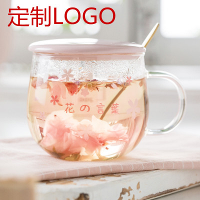 Blossom Glass High Borosilicate Creative with Handle Cute Mug Female Household HeatResistant Transparent Scented Tea Cup