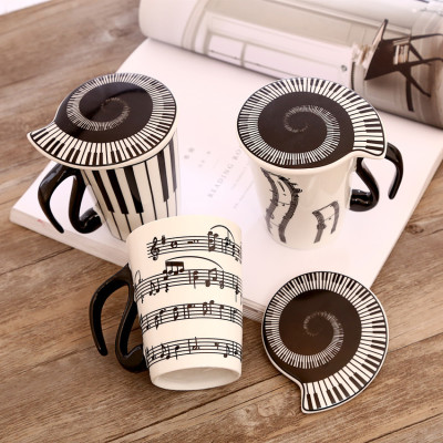 Creative Ceramic Music Mug Musical Note Mark Water Cup Couple Keyboard Couple Cups Coffee Cup with Lid