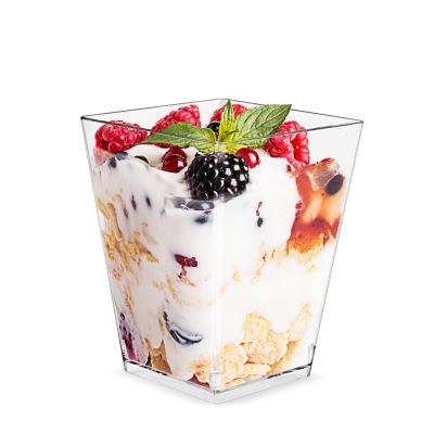 5Oz Disposable Plastic Square Cup Trapezoid Jelly Cup Cake/Mousse Transparent Cup PS Ice Cream Pudding Cup Wholesale