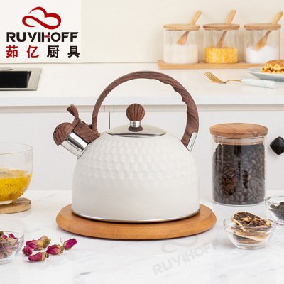 Beige Hammered Whistle Kettle 5L Amazon Cross-Border Stainless Steel Sound Kettle Kettle Kettle Yangjiang Factory